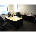 Blonde Maple and Black C-Suite Desk with extended credenza